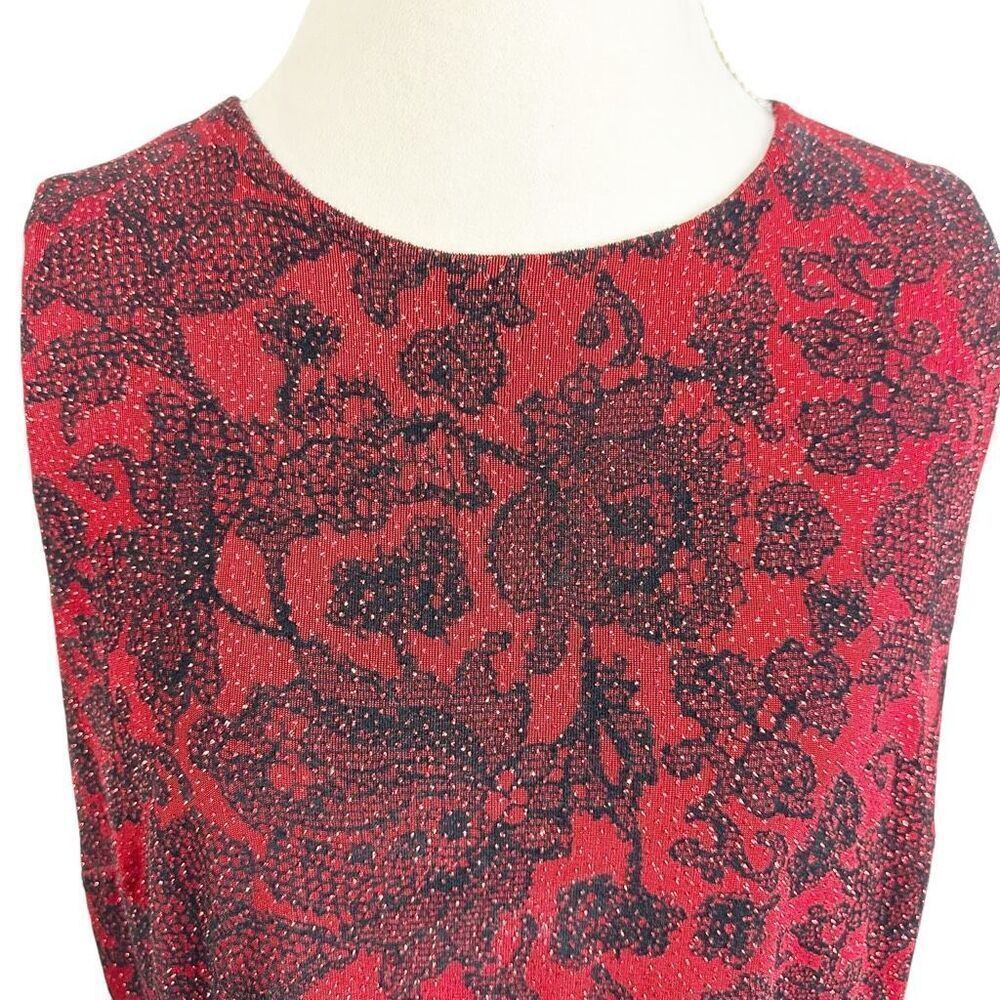 Alex Evenings Red beaded Black Velvet Dress Sleeveless floral Holiday Size 16W - Picture 4 of 10